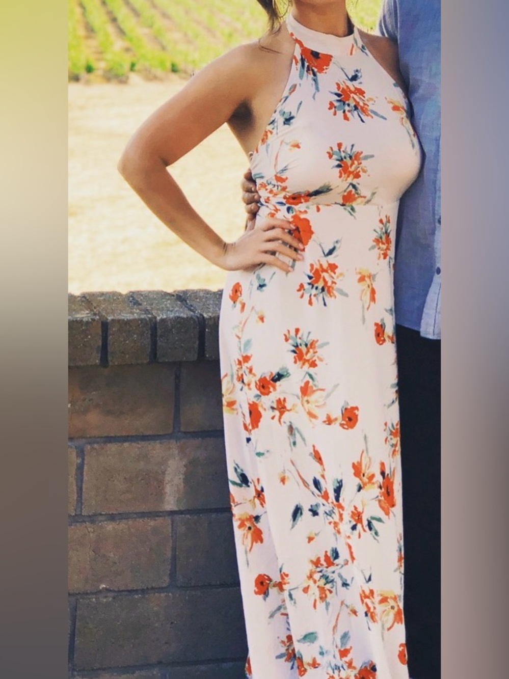 ASTR Floral Halter Maxi Dress in Cream and Red